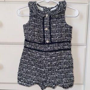Janie and Jack navy and white tweed shorts romper. Baby girl size 6-12 months.